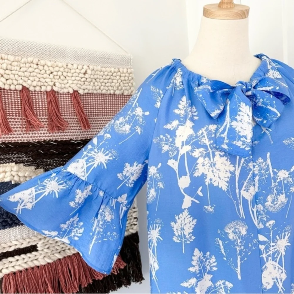 & Other Stories Floral Print Ruffled Midi Dress Tie Neck A-Line - Picture 3 of 11